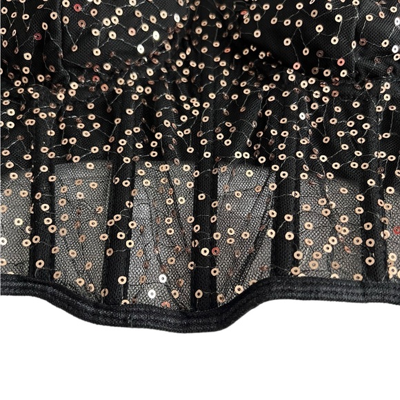 Black Sequin Crop Top. Gold sequins. Lined cups with sheer bodice with boning - Picture 3 of 9